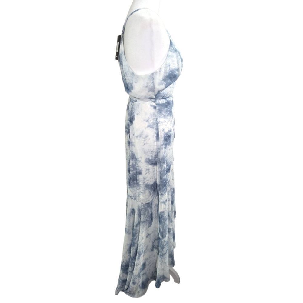 Fashion Nova falling from heaven blue white tie dye riffle hi-lo wrap dress M - Picture 4 of 7